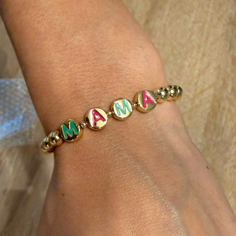 Gold Bracelet with Pink Mama customization- size Petite NWT